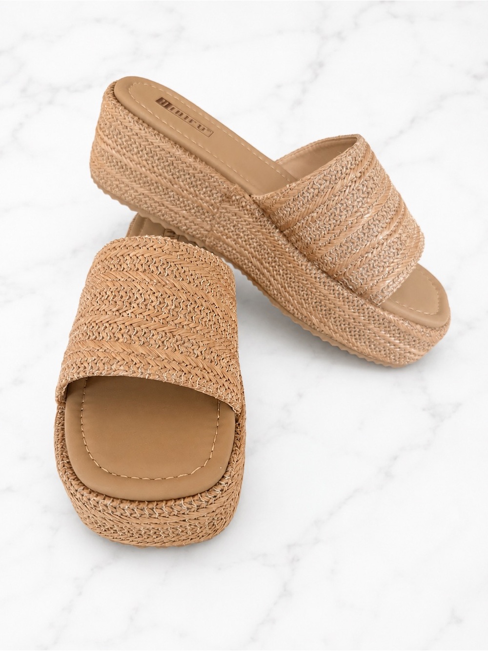 IDIFU tan woven platform slide sandals womens size 8
